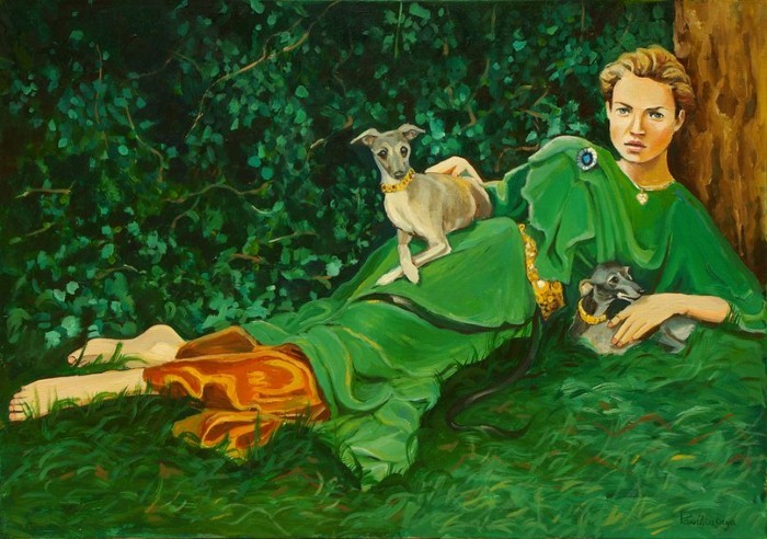 «Девушка в зеленом платье с двумя собаками» Кристина Павловская